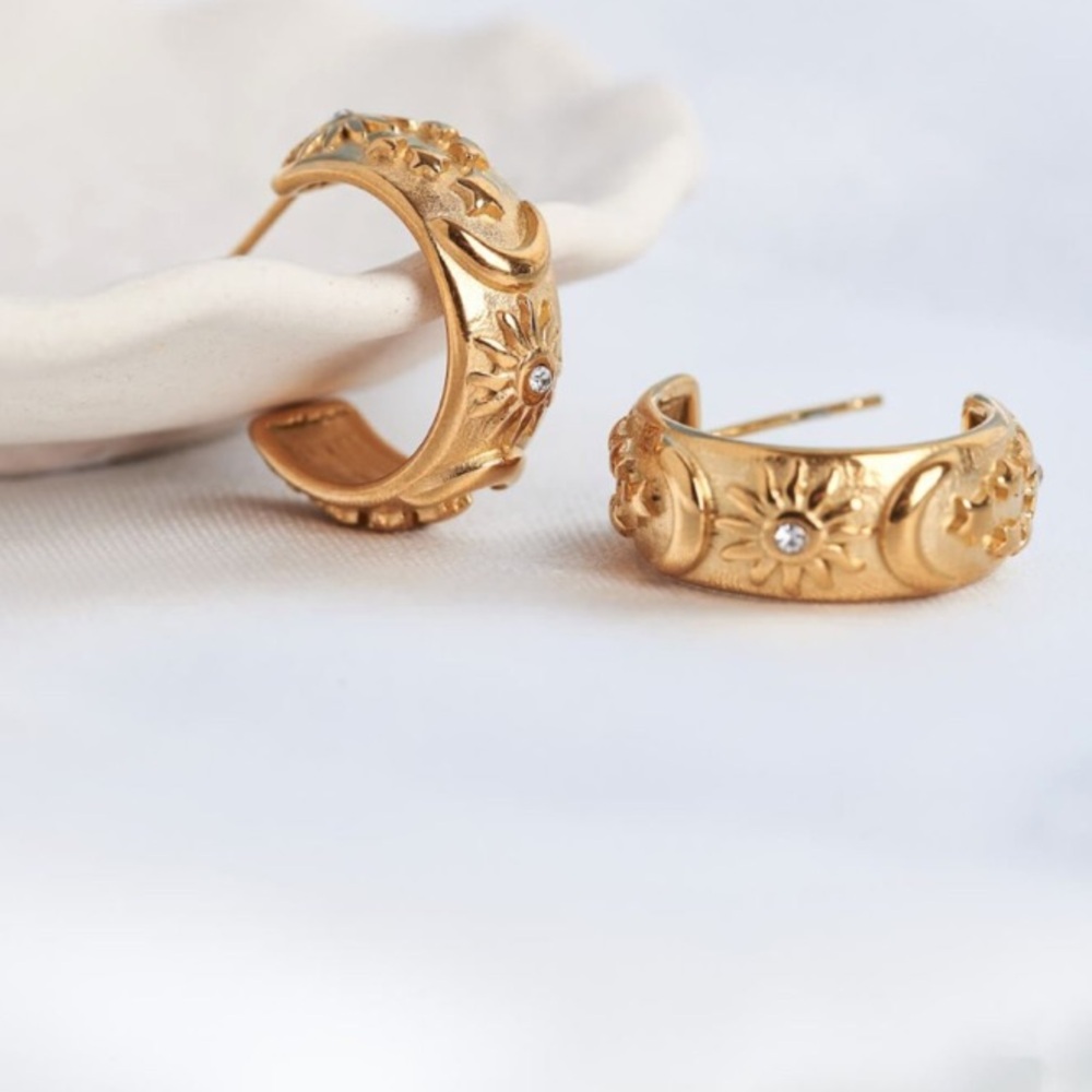 ✨You’re My Sun, Moon And Stars Gold Hoop Earrings